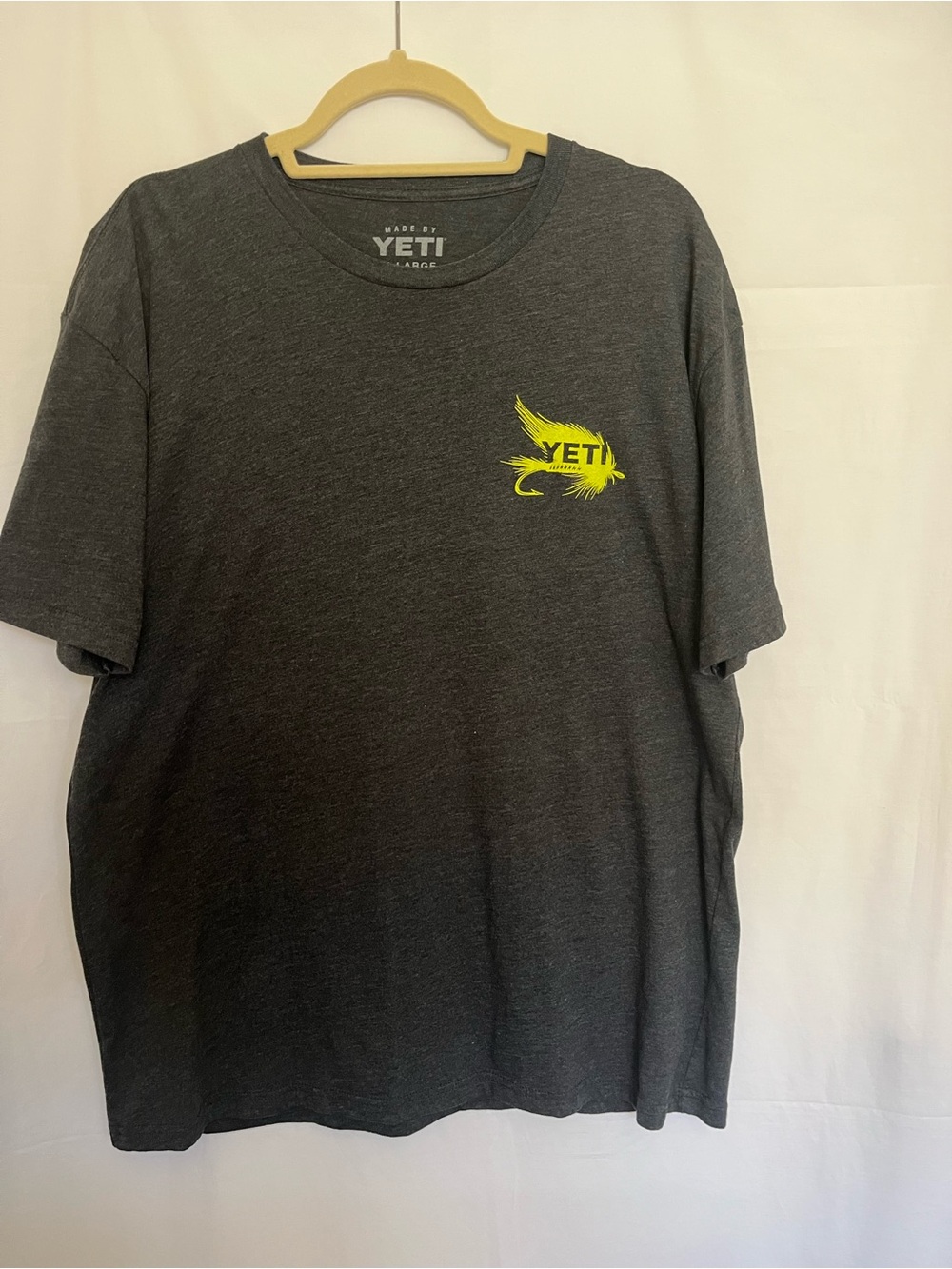 Yeti Charcoal T-Shirt with Neon Yellow Fly Logo XL